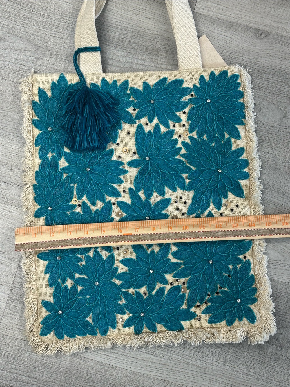 NWT Magid Floral Appliqué Fringe Beach Tote Bag | Originally Sold at Anthropolog - Picture 4 of 9